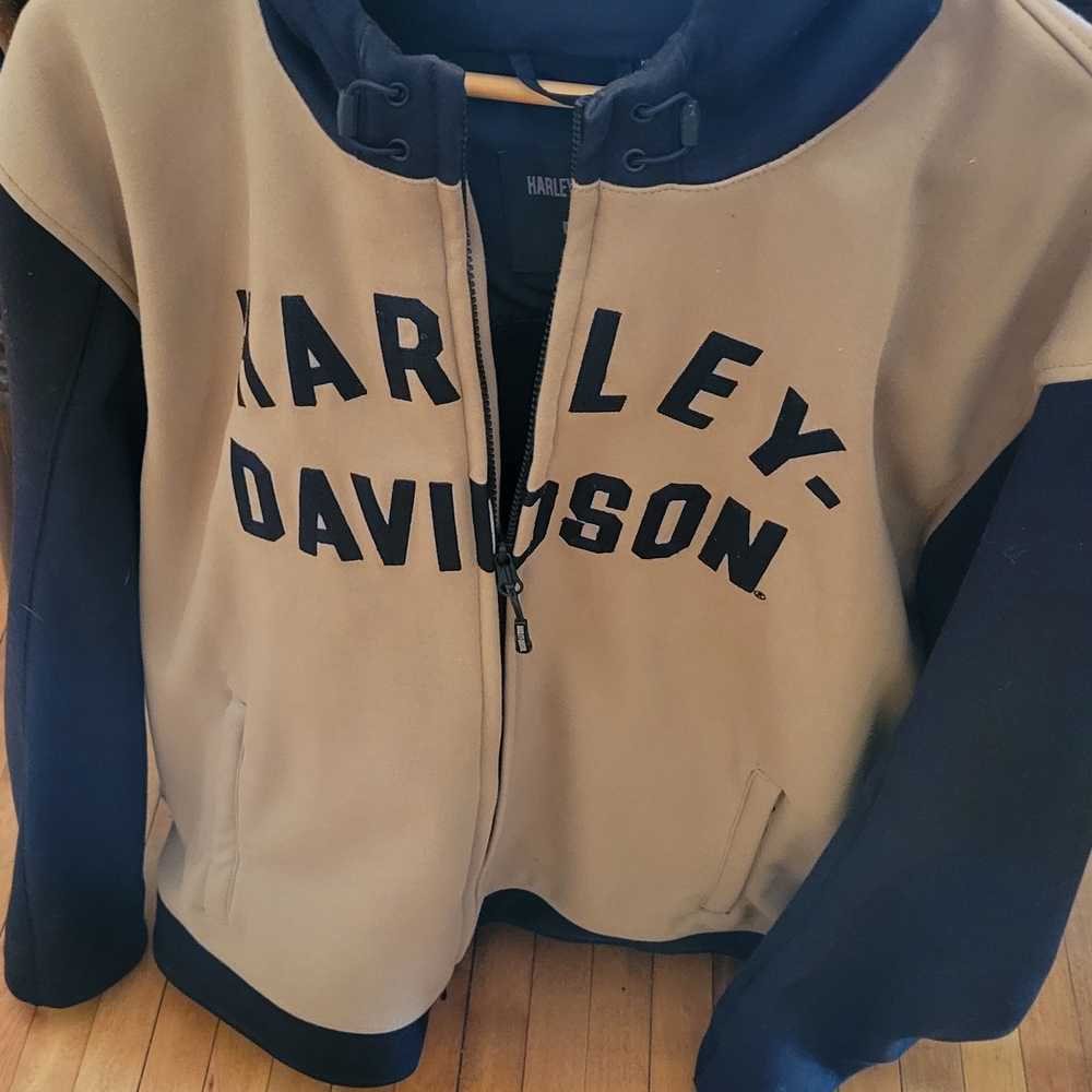 Harley-Davidson Men's Black and Tan Bomber Jacket - Picture 2 of 5